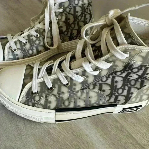 Christian Dior High Top Sneakers Oblique Canvas 40 White/gray - Picture 11 of 16